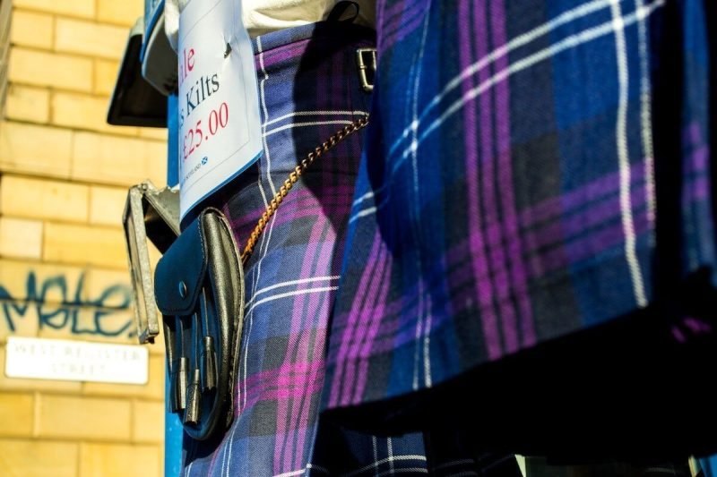 Party kilts being sold at Edinburgh