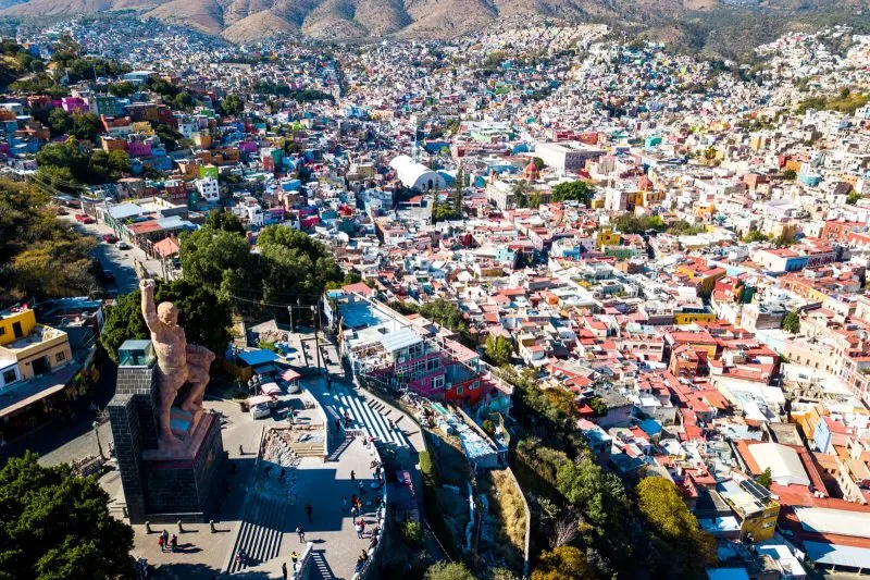 Drone view of the Pipila Lookout in Guanajuato City