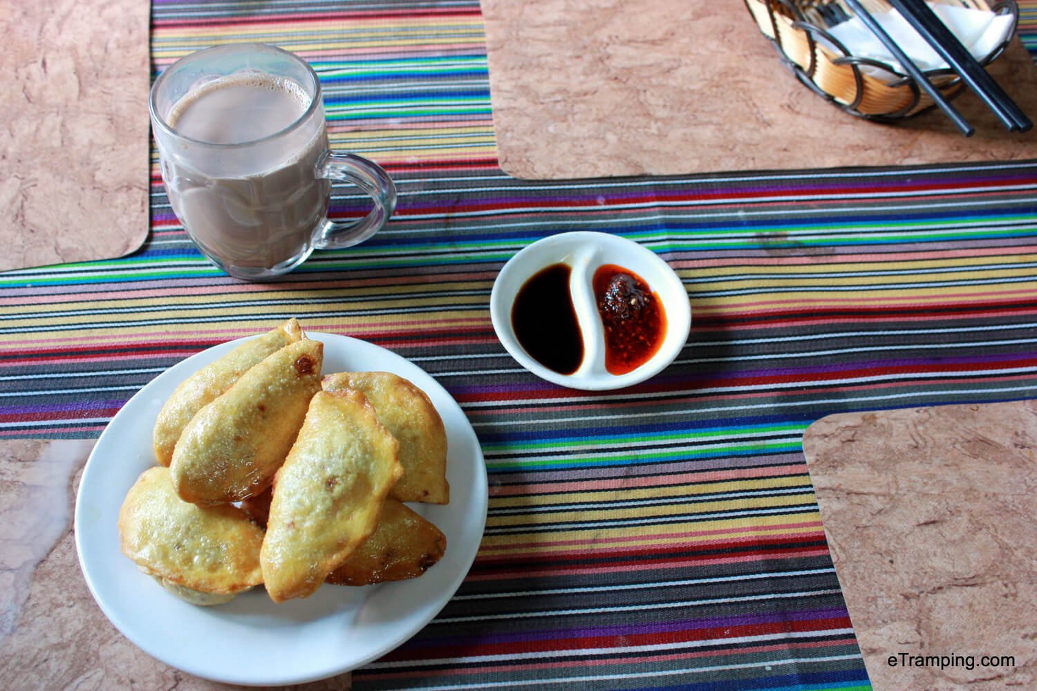 Fried momos with hot chocolate