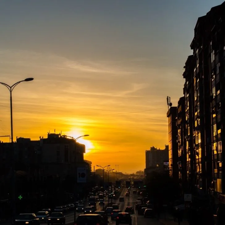 Urban sunset at Pristina, Kosovo