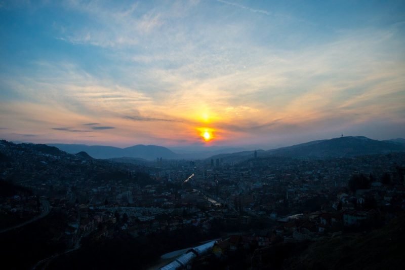 Sunset overlooking the old town of Sarajevo