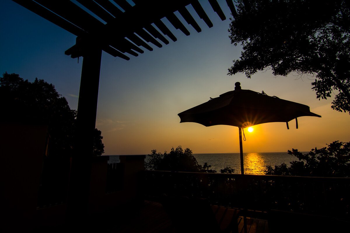 Sunset from my private cabin in the Crown Lanta