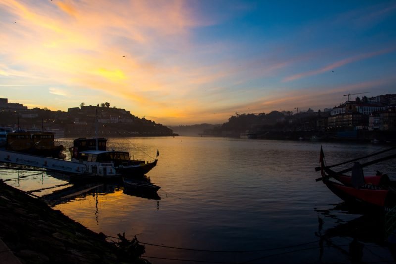 Sunset at Porto, Portugal. Douro River