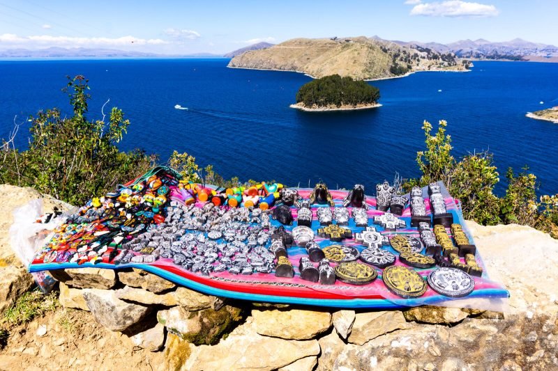 Souvenir salesman at Isla del Sol Bolivia